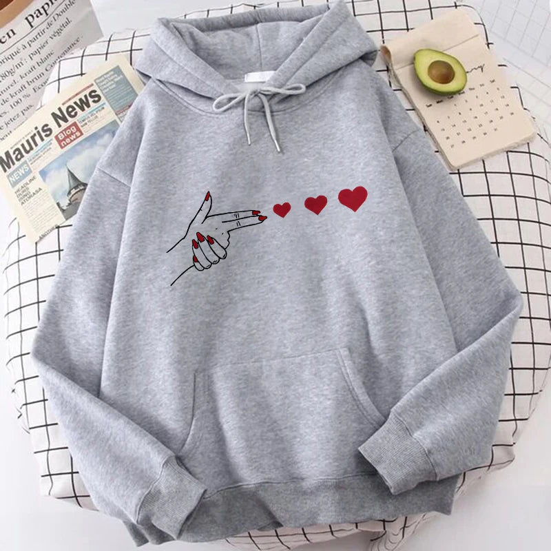 Funny Heart Pattern Printed Kangaroo Pocket Hoodies 90s Casual