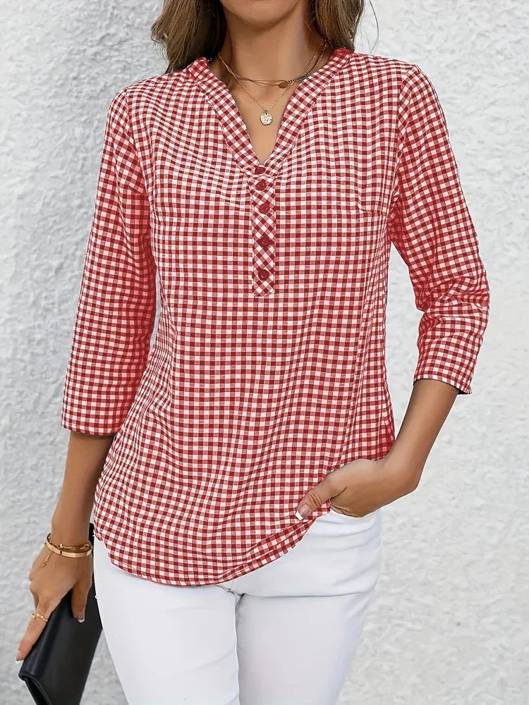 Plus Size Spring Autumn Women Fine Plaid Fashion Long Sleeve