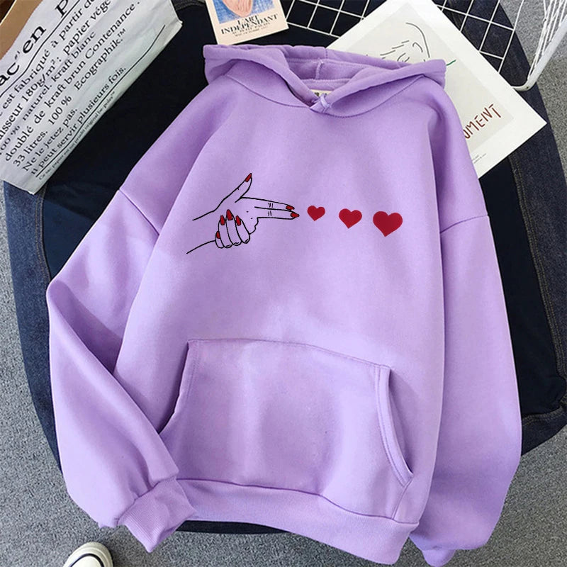 Funny Heart Pattern Printed Kangaroo Pocket Hoodies 90s Casual