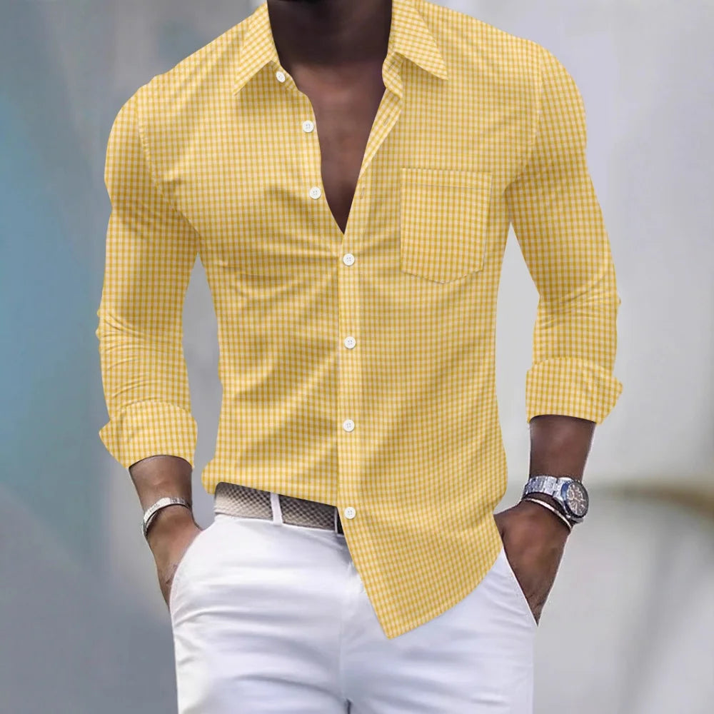 Spring Casual Turn-down Collar Shirts Men Vintage Long Sleeve Buttoned Cardigan Tops Autumn Stylish Plaid Print Men's Shirt