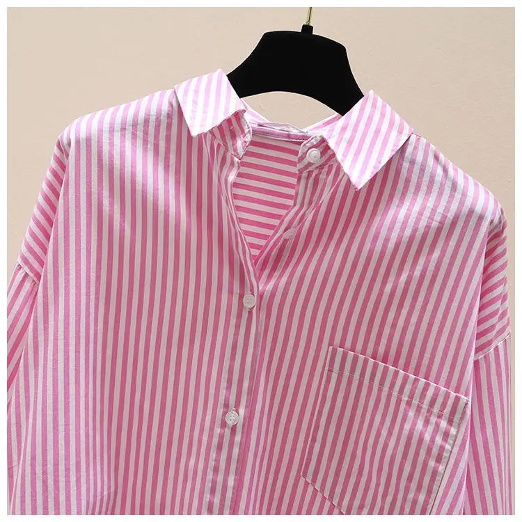 Orange Striped Printed Long-sleeved Shirt for Women, Fashionable