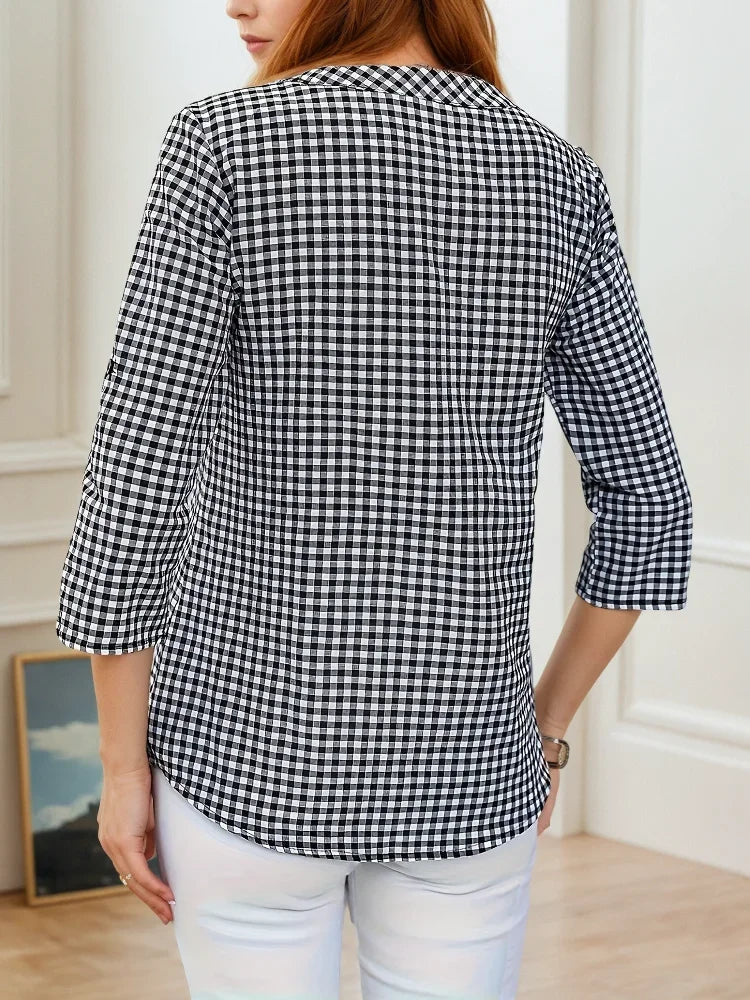 Plus Size Spring Autumn Women Fine Plaid Fashion Long Sleeve