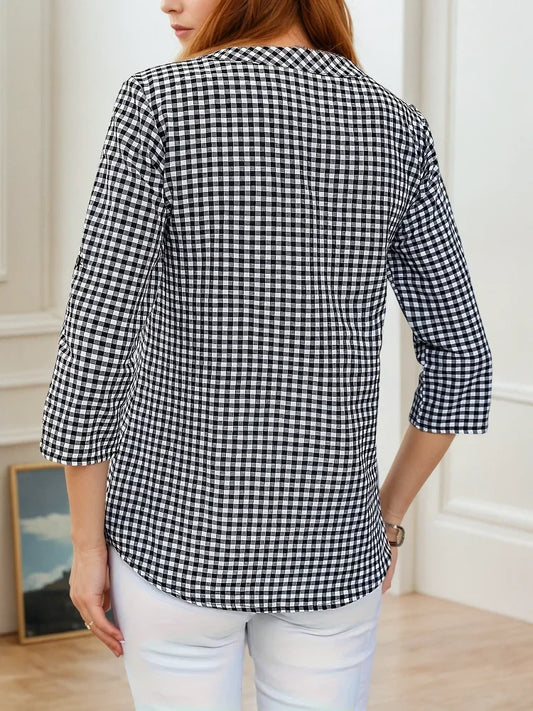 Plus Size Spring Autumn Women Fine Plaid Fashion Long Sleeve
