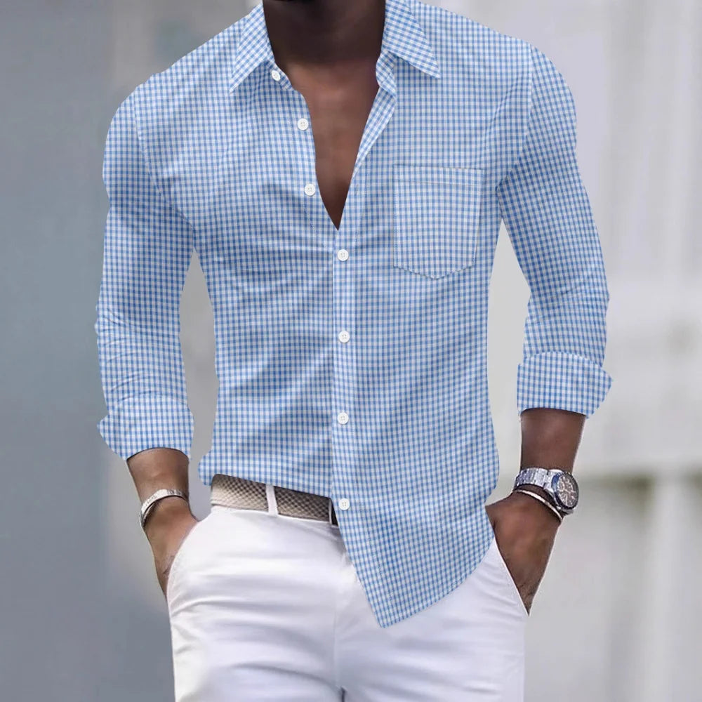 Spring Casual Turn-down Collar Shirts Men Vintage Long Sleeve Buttoned Cardigan Tops Autumn Stylish Plaid Print Men's Shirt