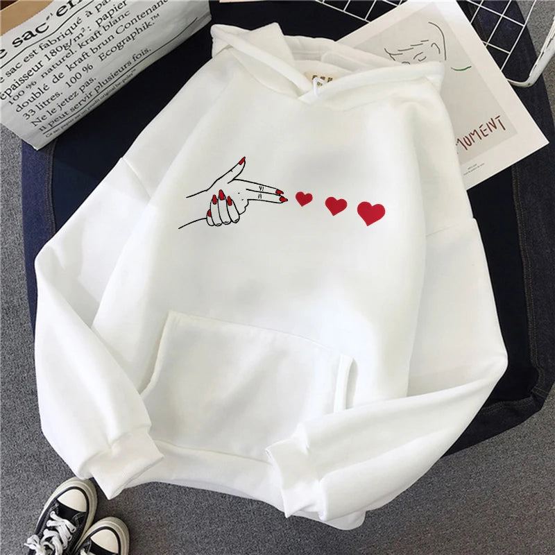 Funny Heart Pattern Printed Kangaroo Pocket Hoodies 90s Casual