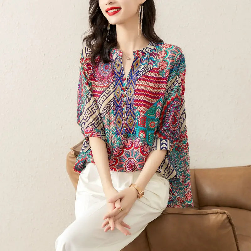 Summer New V-neck Fashion Half Sleeve Blouse Women High
