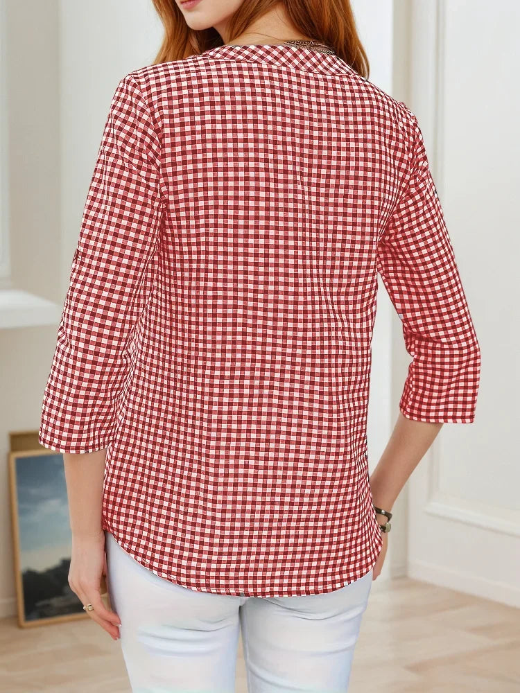 Plus Size Spring Autumn Women Fine Plaid Fashion Long Sleeve