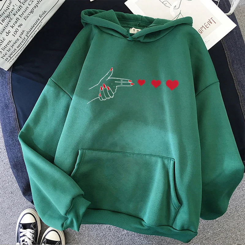 Funny Heart Pattern Printed Kangaroo Pocket Hoodies 90s Casual