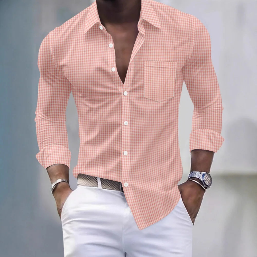 Spring Casual Turn-down Collar Shirts Men Vintage Long Sleeve Buttoned Cardigan Tops Autumn Stylish Plaid Print Men's Shirt