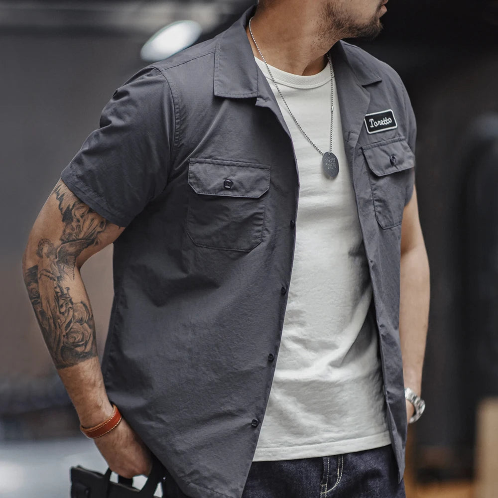 Spring Casual Turn-down Collar Shirts Men Vintage Long Sleeve