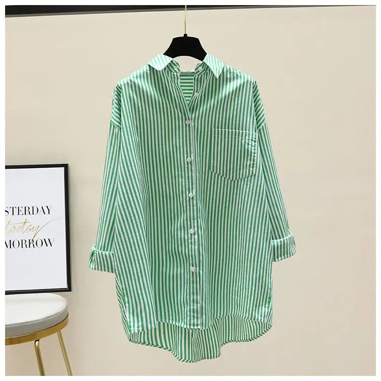 Orange Striped Printed Long-sleeved Shirt for Women, Fashionable