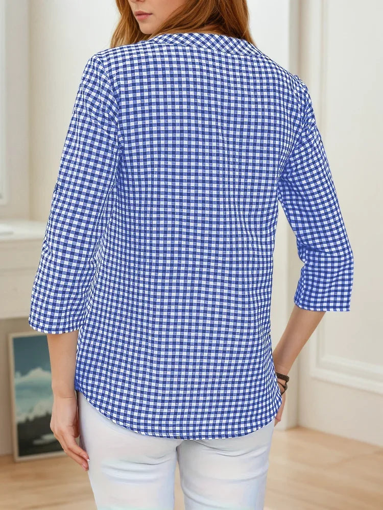 Plus Size Spring Autumn Women Fine Plaid Fashion Long Sleeve