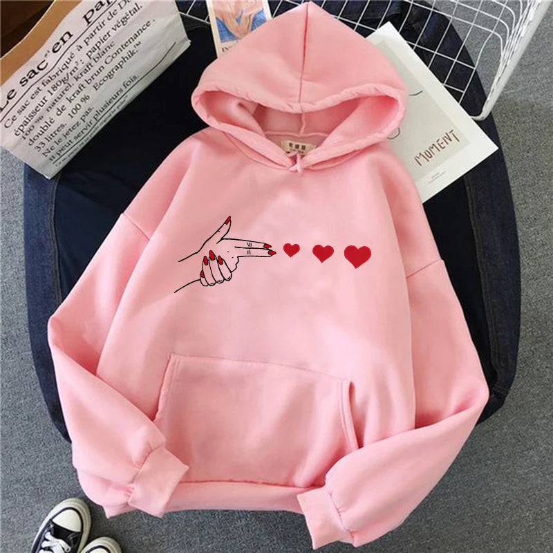 Funny Heart Pattern Printed Kangaroo Pocket Hoodies 90s Casual